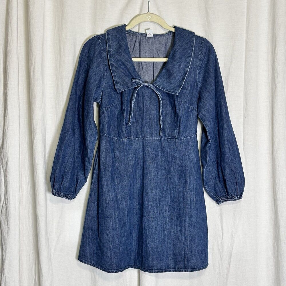 Old Navy Denim Dress Womens Petite S Fit & Flare Long Sleeve Collared Mini NEW! - Picture 2 of 10